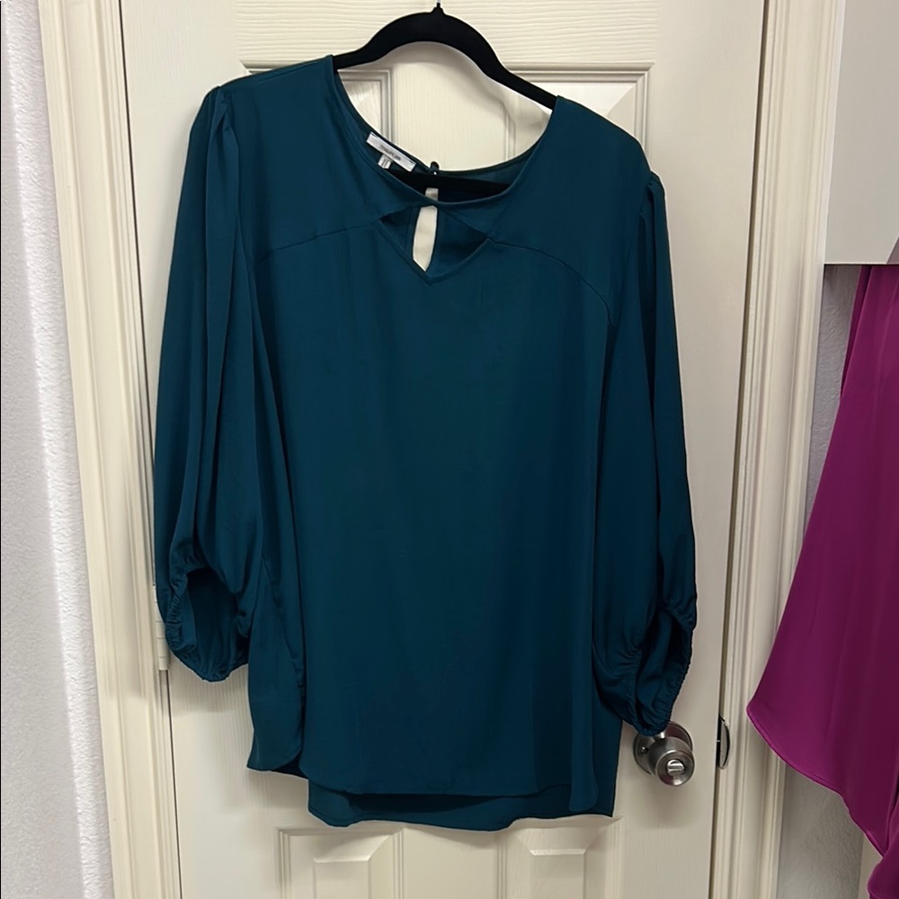 Maurices Teal Blouse with Keyhole Neckline